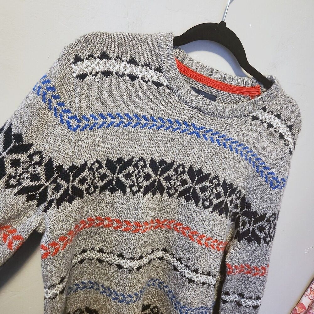 American Eagle Vintage cotton Nordic Snowflake Ski crewneck Long Sweater Men's L - Picture 2 of 7